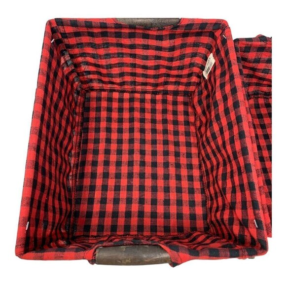 Rae Dunn Christmas Holiday Basket Set Home Gift Caddy Snacks Organize Red Check - Picture 3 of 10